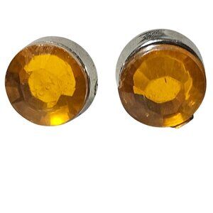 Elegant Vintage Amber Rhinestone Stud Earrings Orange Retro 50s 60s Fashion